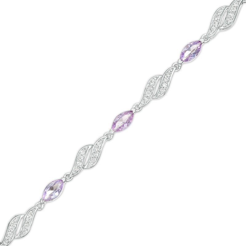Marquise Lab-Created Alexandrite and White Lab-Created Sapphire Flame Link Line Bracelet in Sterling Silver – 7.25"|Peoples Jewellers