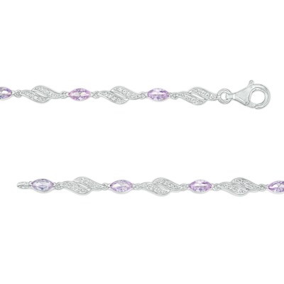 Marquise Lab-Created Alexandrite and White Lab-Created Sapphire Flame Link Line Bracelet in Sterling Silver – 7.25"