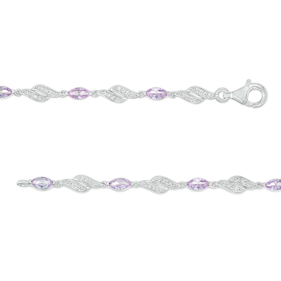 Marquise Lab-Created Alexandrite and White Lab-Created Sapphire Flame Link Line Bracelet in Sterling Silver – 7.25"