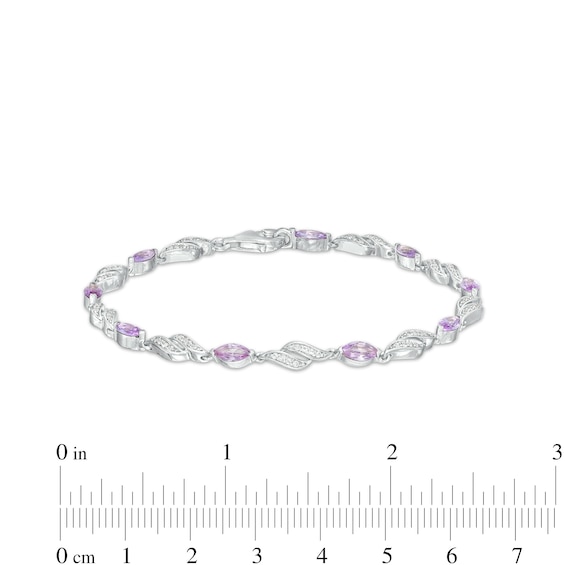 Marquise Lab-Created Alexandrite and White Lab-Created Sapphire Flame Link Line Bracelet in Sterling Silver – 7.25"