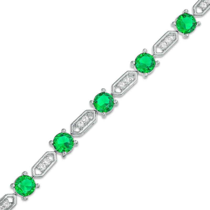 4.5mm Lab-Created Emerald and White Lab-Created Sapphire Hexagonal Link Line Bracelet in Sterling Silver – 7.5"|Peoples Jewellers