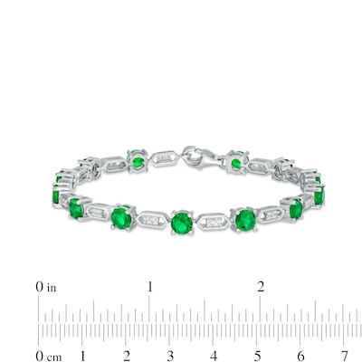 4.5mm Lab-Created Emerald and White Lab-Created Sapphire Hexagonal Link Line Bracelet in Sterling Silver – 7.5"