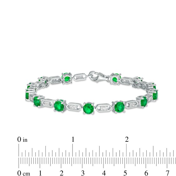 4.5mm Lab-Created Emerald and White Lab-Created Sapphire Hexagonal Link Line Bracelet in Sterling Silver – 7.5"