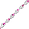 Marquise Lab-Created Ruby and 0.145 CT. T.W. Diamond Tiered Line Bracelet in Sterling Silver 7.25"