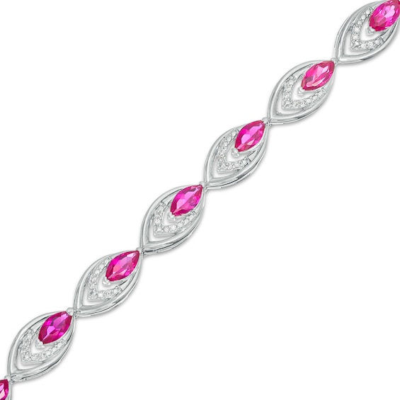 Marquise Lab-Created Ruby and 0.145 CT. T.W. Diamond Tiered Line Bracelet in Sterling Silver 7.25"