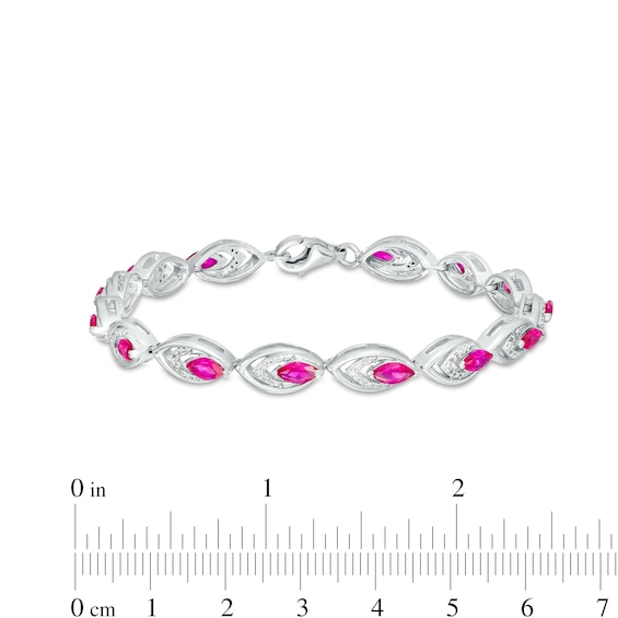 Marquise Lab-Created Ruby and 0.145 CT. T.W. Diamond Tiered Line Bracelet in Sterling Silver 7.25"