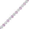 Thumbnail Image 0 of 4.5mm Pink and White Lab-Created Sapphire Alternating Heart Line Bracelet in Sterling Silver – 7.25"