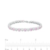 Thumbnail Image 3 of 4.5mm Pink and White Lab-Created Sapphire Alternating Heart Line Bracelet in Sterling Silver – 7.25"