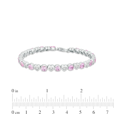 4.5mm Pink and White Lab-Created Sapphire Alternating Heart Line Bracelet in Sterling Silver – 7.25"