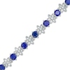 Thumbnail Image 0 of 4.5mm Blue and White Lab-Created Sapphire Alternating Flower Line Bracelet in Sterling Silver – 7.5"