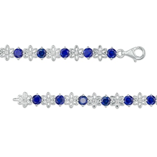 4.5mm Blue and White Lab-Created Sapphire Alternating Flower Line Bracelet in Sterling Silver – 7.5"