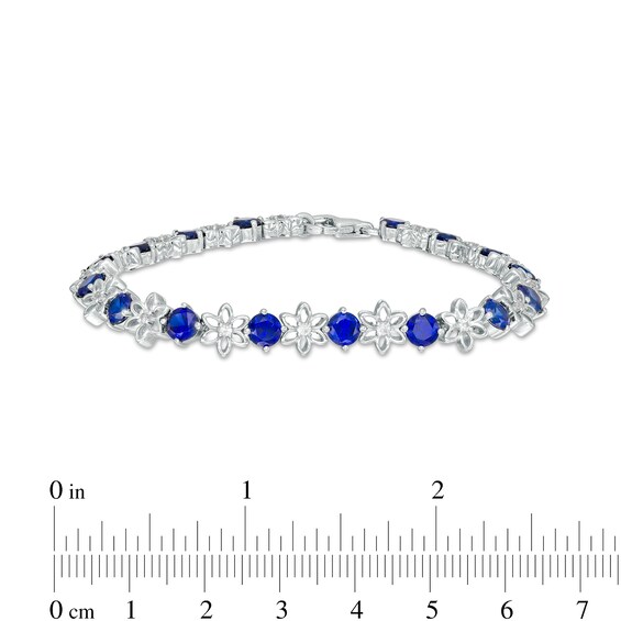 4.5mm Blue and White Lab-Created Sapphire Alternating Flower Line Bracelet in Sterling Silver – 7.5"