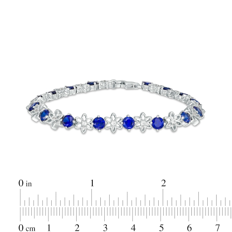 4.5mm Blue and White Lab-Created Sapphire Alternating Flower Line Bracelet in Sterling Silver – 7.5"
