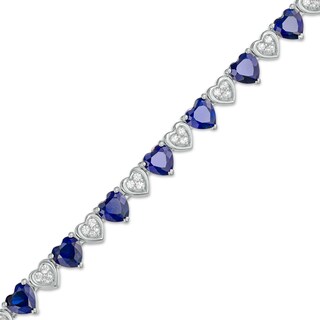 5.0mm Heart-Shaped Blue and White Lab-Created Sapphire Hearts Alternating Line Bracelet in Sterling Silver – 7.25"