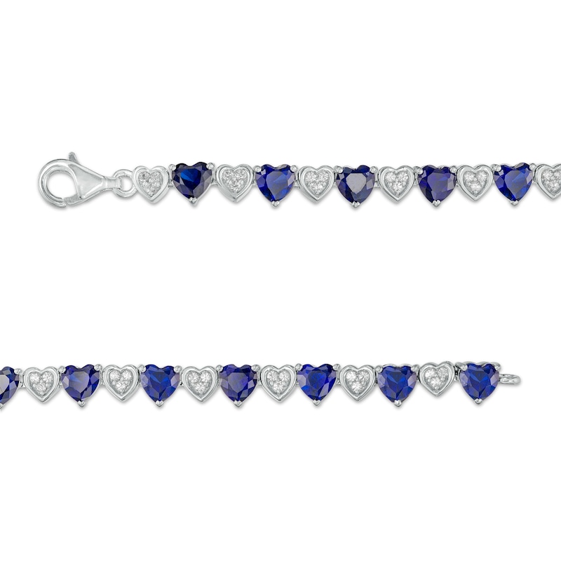 5.0mm Heart-Shaped Blue and White Lab-Created Sapphire Hearts Alternating Line Bracelet in Sterling Silver – 7.25"
