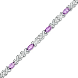 Marquise Amethyst and White Lab-Created Sapphire Double Infinity Link Line Bracelet in Sterling Silver – 7.5&quot;