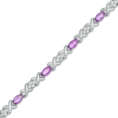 Marquise Amethyst and White Lab-Created Sapphire Double Infinity Link Line Bracelet in Sterling Silver – 7.5"