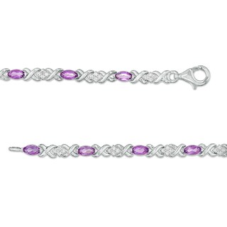 Marquise Amethyst and White Lab-Created Sapphire Double Infinity Link Line Bracelet in Sterling Silver – 7.5"