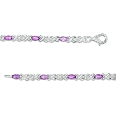 Marquise Amethyst and White Lab-Created Sapphire Double Infinity Link Line Bracelet in Sterling Silver – 7.5"