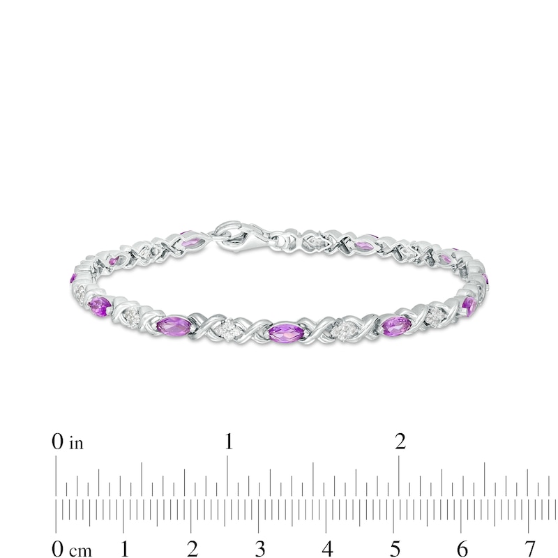 Marquise Amethyst and White Lab-Created Sapphire Double Infinity Link Line Bracelet in Sterling Silver – 7.5"