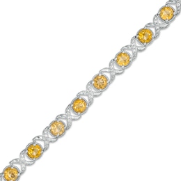 4.0mm Citrine and 0.117 CT. T.W. Diamond Bead Frame Alternating &quot;XO&quot; Line Bracelet in Sterling Silver – 7.25&quot;