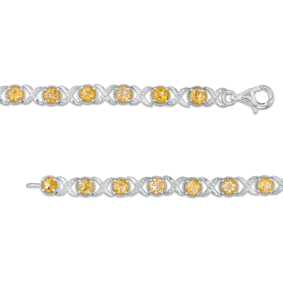 4.0mm Citrine and 0.117 CT. T.W. Diamond Bead Frame Alternating "XO" Line Bracelet in Sterling Silver – 7.25"