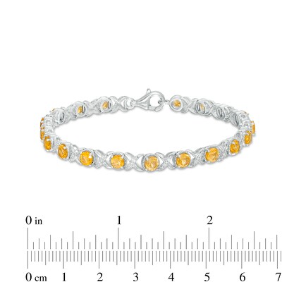 4.0mm Citrine and 0.117 CT. T.W. Diamond Bead Frame Alternating "XO" Line Bracelet in Sterling Silver – 7.25"