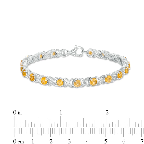 4.0mm Citrine and 0.117 CT. T.W. Diamond Bead Frame Alternating "XO" Line Bracelet in Sterling Silver – 7.25"