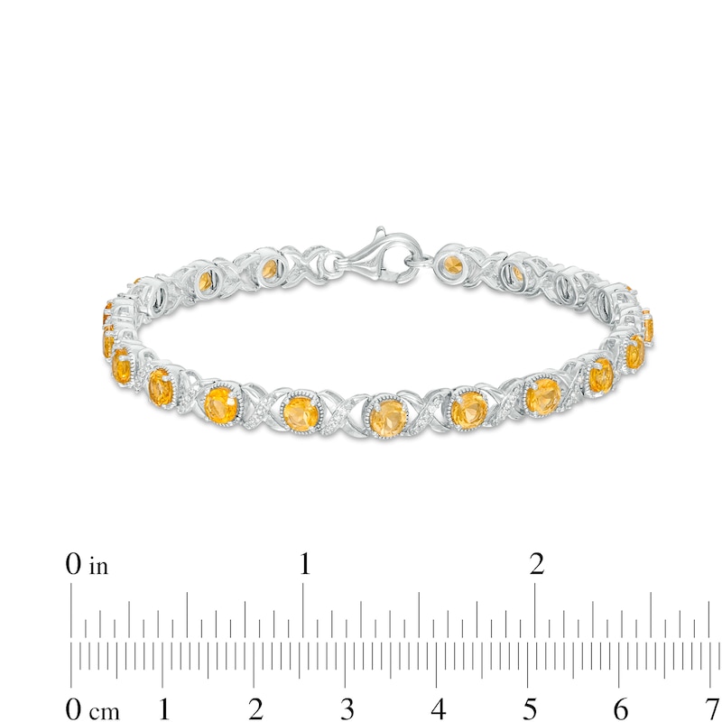 4.0mm Citrine and 0.117 CT. T.W. Diamond Bead Frame Alternating "XO" Line Bracelet in Sterling Silver – 7.25"|Peoples Jewellers