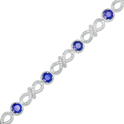 4.0mm Blue Lab-Created Sapphire and 0.15 CT. T.W. Diamond Infinity Twist Line Bracelet in Sterling Silver – 7.25"