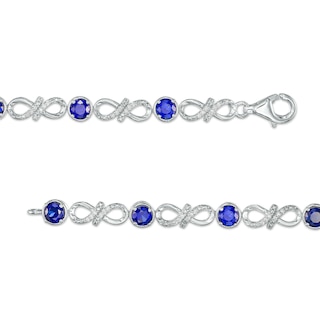 4.0mm Blue Lab-Created Sapphire and 0.15 CT. T.W. Diamond Infinity Twist Line Bracelet in Sterling Silver – 7.25"