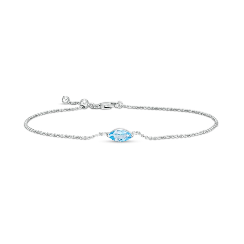 Sideways Marquise Swiss Blue Topaz Solitaire Bracelet in 10K White Gold - 7.5"|Peoples Jewellers
