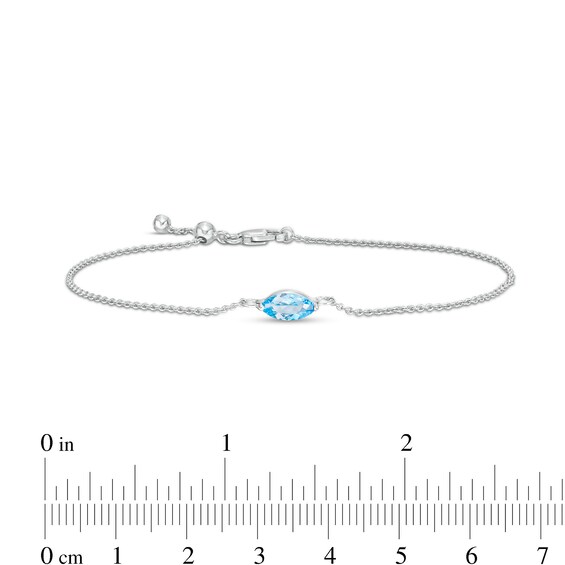 Sideways Marquise Swiss Blue Topaz Solitaire Bracelet in 10K White Gold - 7.5"