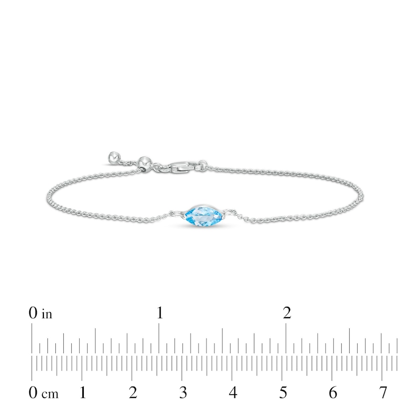 Sideways Marquise Swiss Blue Topaz Solitaire Bracelet in 10K White Gold - 7.5"|Peoples Jewellers