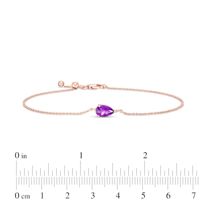 Sideways Pear-Shaped Amethyst Solitaire Bracelet in 10K Rose Gold – 7.5"