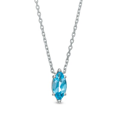 Marquise Swiss Blue Topaz Solitaire Necklace in 10K White Gold – 19"