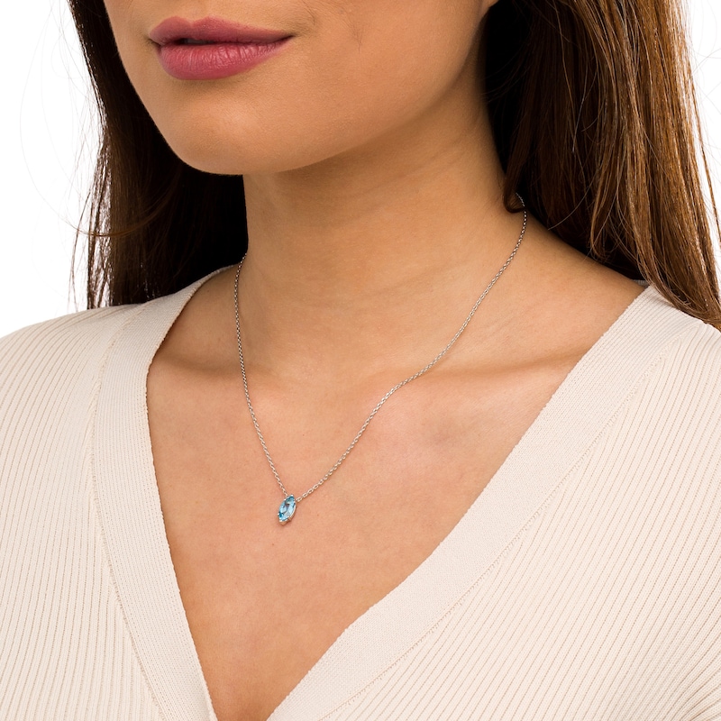 Marquise Swiss Blue Topaz Solitaire Necklace in 10K White Gold – 19"