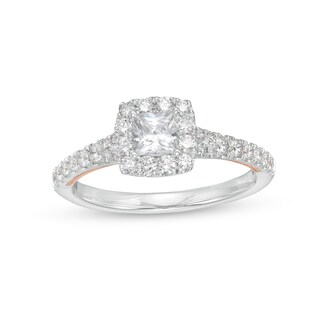 0.95 CT. T.W. GIA-Graded Princess-Cut Diamond Cushion Frame Engagement Ring in 14K White Gold