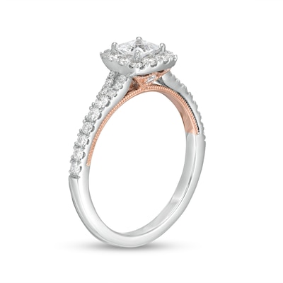 0.95 CT. T.W. GIA-Graded Princess-Cut Diamond Cushion Frame Engagement Ring in 14K White Gold