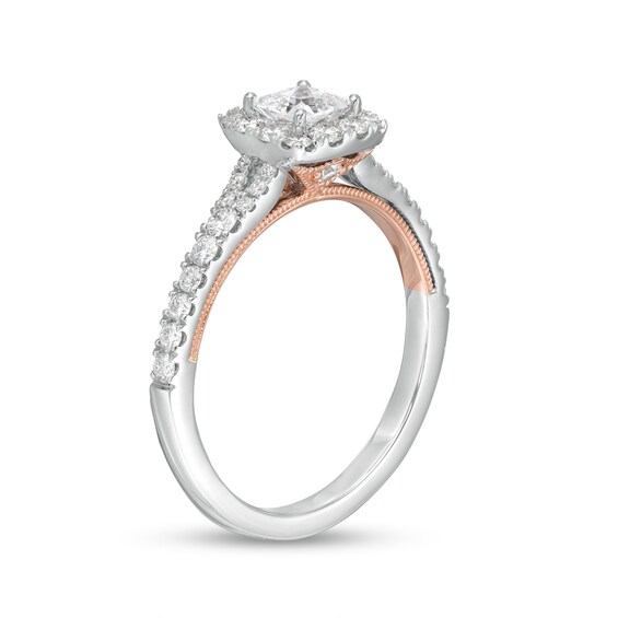 0.95 CT. T.W. GIA-Graded Princess-Cut Diamond Cushion Frame Engagement Ring in 14K White Gold