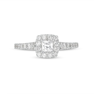 0.95 CT. T.W. GIA-Graded Princess-Cut Diamond Cushion Frame Engagement Ring in 14K White Gold