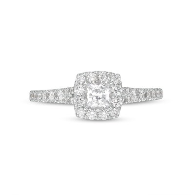 0.95 CT. T.W. GIA-Graded Princess-Cut Diamond Cushion Frame Engagement Ring in 14K White Gold