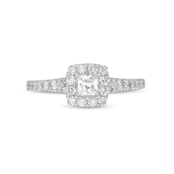 0.95 CT. T.W. GIA-Graded Princess-Cut Diamond Cushion Frame Engagement Ring in 14K White Gold