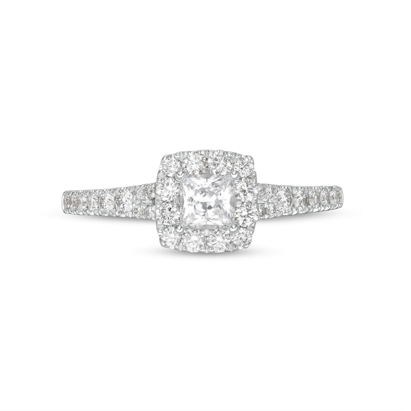 0.95 CT. T.W. GIA-Graded Princess-Cut Diamond Cushion Frame Engagement Ring in 14K White Gold