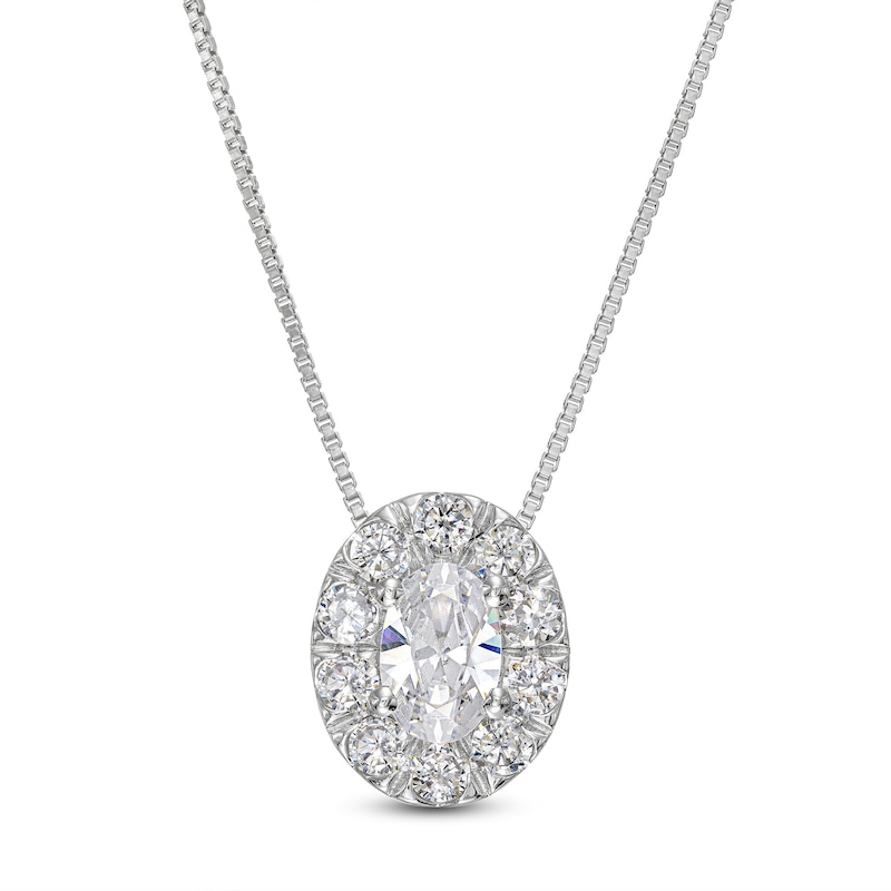 1.00 CT. T.W. Certified Oval Lab-Created Diamond Frame Pendant in 14K White Gold (F/SI2)|Peoples Jewellers