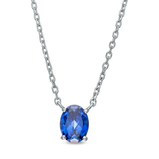 Oval Blue Lab-Created Sapphire Solitaire Necklace in 10K White Gold – 19"