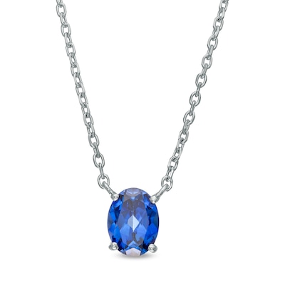 Oval Blue Lab-Created Sapphire Solitaire Necklace in 10K White Gold – 19"