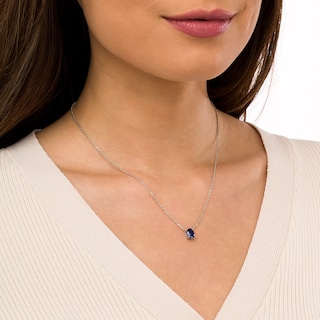 Oval Blue Lab-Created Sapphire Solitaire Necklace in 10K White Gold – 19"