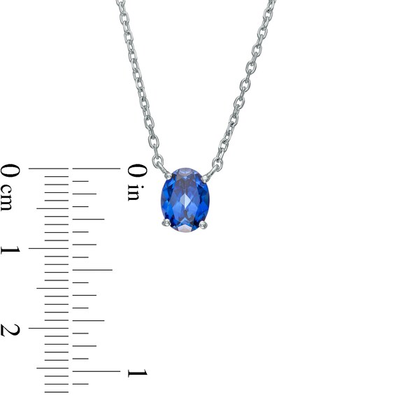 Oval Blue Lab-Created Sapphire Solitaire Necklace in 10K White Gold – 19"