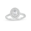 Thumbnail Image 0 of 0.83 CT. T.W. GIA-Graded Oval Diamond Double Frame Engagement Ring in 14K White Gold